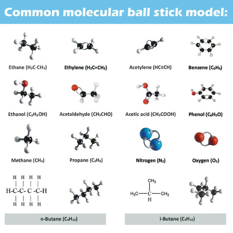 Molecular Model Kit For Chemistry Learning, 125 Pieces Ball And Stick And Room Filling Models, various organic molecules displayed