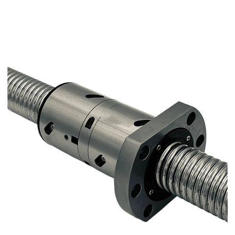 Beefed Up Ball Screw With Nut For CNC Machines, Pro Grade Roller With Double Ball Nut, close-up of 350mm travel screw and nut