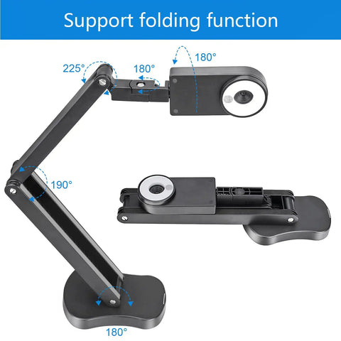 Super Crisp 4K USB Document Camera And Eight Megapixel Visualizer For Teachers Capturing A3 Docs showing adjustable folding arm design.