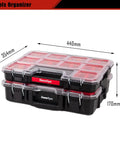 Heavy Duty Tools Organizer Box Set For Small Parts, Deep And Shallow Storage, 2 Piece Kit with Interlocking Lids