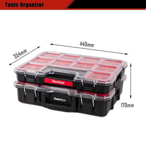 Heavy Duty Tools Organizer Box Set For Small Parts, Deep And Shallow Storage, 2 Piece Kit with Interlocking Lids