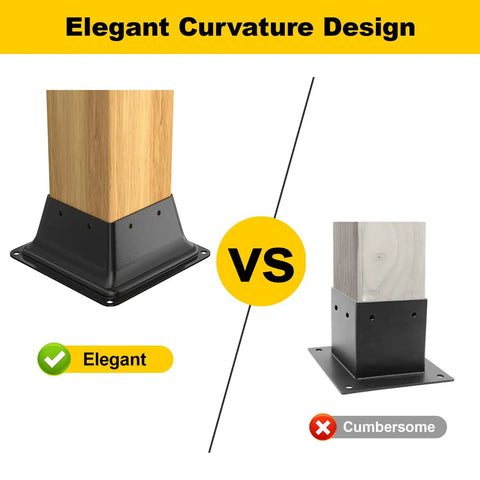 Comparison of elegant vs cumbersome post bases with Beefy Heavy Duty 4x4 Post Base Set Of 5 For 3.5x3.5 Lumber Steel Deck Bracket