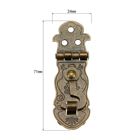 Antique Bronze Latch Lock For Wooden Boxes And Chests, Old School Toggle Clasp With Carved Flower Pattern, Rugged Metal Buckle Lock, 24x71mm size