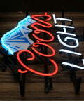 Handmade Glass Neon Beer Sign For Bars Mancave Bedroom Game Room And Garage 17 By 13 Inch Neon Light Bright Color LED Style Glass Tubes Energy Efficient Long Lasting Up To 100000 Hours 100 240V Wall Decor That Pops depicting 'Coors Light' in neon lights.