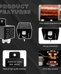 Road Hardened 2 Pack 5 Pin Car Relay 40 Amp 12 Volt Universal Auto Switch with pure copper and silver alloy components.