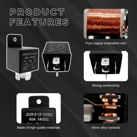Road Hardened 2 Pack 5 Pin Car Relay 40 Amp 12 Volt Universal Auto Switch with pure copper and silver alloy components.