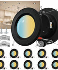10 Pack 5/6 Inch Metal LED Recessed Lighting, Black Dimmable LED Can Lights with CCT options for versatile home lighting.