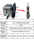 2 In 1 700W Soldering Iron Station With Hot Air Gun For Rework And SMT Welding LED Digital Display, specs details visible