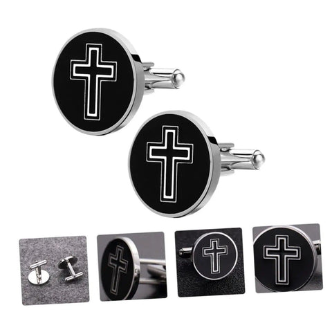 Cross Cufflinks For Men Titanium Steel Black Cross Design Decorative Shirt Buttons For Business And Formal Shirts 1 Pair