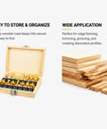 Fifteen Piece Router Bit Set With One Quarter Inch Shank For Woodworking Includes Corner Round Dovetail Bit in wooden case