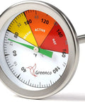 Durable 20 Inch Compost Soil Thermometer With Stainless Steel Stem Dual Celsius And Fahrenheit Dial Clear Color Coded Temperature Ranges Heavy Duty Garden Tool For Accurate In Soil Readings, stainless dial close-up