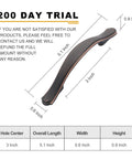 Oil Rubbed Bronze Cabinet Handles 10 Pack 3 Inch Center To Center Drawer Pulls Zinc Alloy with size diagram.