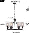 Dimensions of Farmhouse Chandelier For Dining Room Black Pendant Light 6-Light Round Rustic Ceiling Fixture With Glass Globes Adjustable Height Easy Install E26 Base Dimmable Compatible Perfect Rustic Modern Vibe.