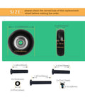 Luggage Wheel Replacement Kit For Suitcases And Trolleys 2.13 Inch Diameter 54mm Eight Silent Wear Resistant Swivel Wheels With Three Axle Sizes 30mm 36mm 50mm Includes Washers Screws Spacers Adapter Rings And Wrench For Easy Travel Bag Repair, dimensions diagram.