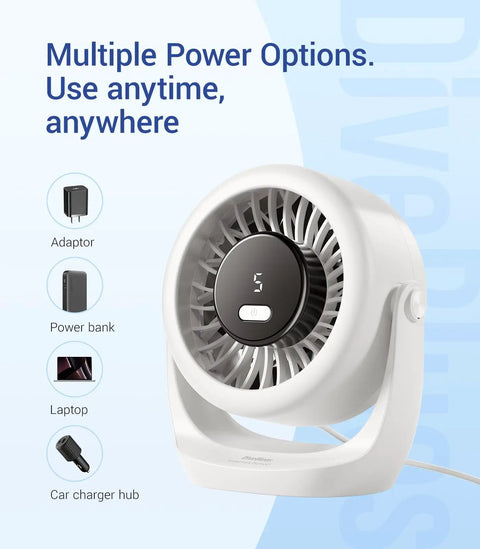 Turbocharged USB Desk Fan With LED Display Ultra Quiet Mini Cooling Power 5 Speed 360 Degree Rotating Portable Desk Fan with power options