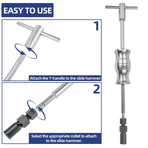 Be Your Own Mechanic With This 12 Piece Motorcycle Bearing Puller Kit for Blind Bearings showing slide hammer assembly steps