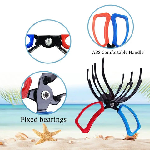 Two Pack 3 Claw Metal Fish Gripper Pliers Grabber Tool Secure Non Piercing Grip For Freshwater Fish with red and blue handles