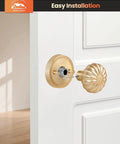 Front view of Satin Brass Dummy Door Knobs for Closet and Pantry, Vintage Non Turning Inactive Interior Door Handles installed on door