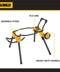 Heavy Hitter 10 Inch Contractor Table Saw With Durable Rolling Stand And Precision Rack Pinion Fence System For No Fuss Assembly and Effortless Wood Cutting All Week Long, showcasing durable steel stand with heavy-duty wheels.