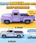 Comparison of Charming Purple Lavender Truck Decor with faux bouquet showing size advantage over a smaller gray truck model.