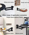 Heavy Duty Fold Down Wall Bracket For Tight Squeeze Areas And Over Bed Reading Stand Smooth Swivel Pivot Arm mounted in various room setups.