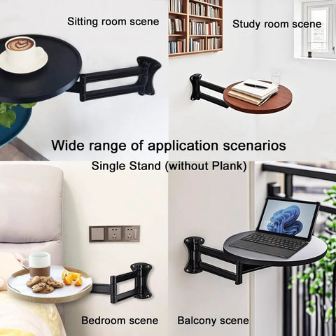 Heavy Duty Fold Down Wall Bracket For Tight Squeeze Areas And Over Bed Reading Stand Smooth Swivel Pivot Arm mounted in various room setups.