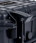 Close-up of latch on elegant black All Weather Waterproof Camera Case With Foam For Drones And Gear Grab And Go Bombproof Protection