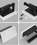 Modern Matte Black Toilet Paper Holder With Shelf, wall mounted with marble shelf, includes installation hardware.