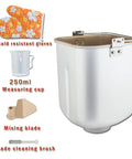 Square Bread Machine Pan With Smooth Nonstick Interior, 2lb Aluminum Baking Bucket with measuring cup, mixing blade, and glove.
