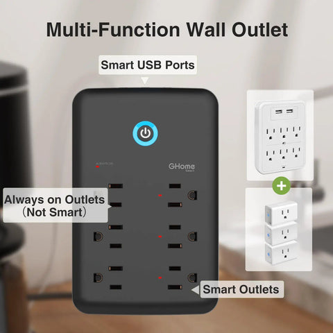 Smart Power Strip With WiFi Outlets And USB Ports, 3 Individually Controlled Sockets, Works With Alexa And Google Home, Surge Protector 15A 1800W, Black, Voice Control And Remote Scheduling