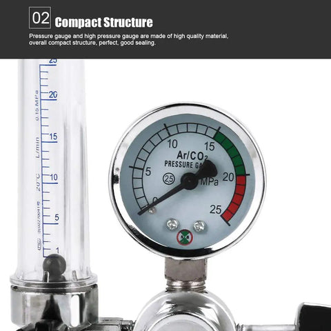 Close-up of gauge on Heavy Duty Welding Pressure Regulator For Argon Gas Keeps Output Steady From 0 To 25 MPa Ideal For MIG And TIG Welds