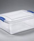 Heavy Duty 15 Quart Latching Storage Bin With Secure Lock Tight Lid And Crystal Clear Window, clear plastic container.
