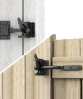 Heavy Duty Automatic Gate Latch Featuring Tough As Nails Self Actuating Mechanism And Secure Padlock Loop Built For Up To 144Mm Gates. Black finish on wood and steel gates.