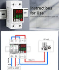 Smart Circuit Breaker With Adjustable Voltage Protection 70-200V Low Cutoff, 140-300V High Cutoff, 1-63A DIN Rail Mount