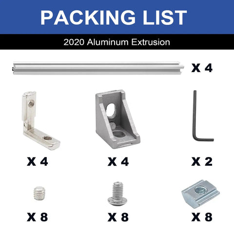 4 Pack 500mm 20x20 Aluminum T Slot Extrusion Kit Silver Anodized European Standard Linear Rail for DIY projects with brackets