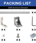 Four Pack 350mm 20x20 Aluminum Extrusion T-Slot Silver Anodized Profile For DIY 3D Printer Frame And Linear Rail Setup European Standard Build Parts For Custom Builds And Hobbyists packing list with brackets and screws