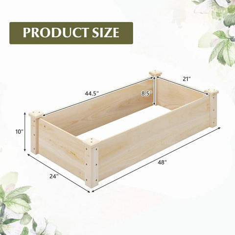 Wooden Raised Garden Bed 48 Inch Long By 24 Inch Wide By 10 Inch High Planter Box No Fuss Assembly For Vegetables Fruits Flowers And Herbs Outdoors Elevated Garden Bed For Backyard Lawn Or Patio dimensions illustration