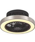 Enclosed 16 Inch Flush Mount Ceiling Fan With Lights, Low Profile Dope Black And Brushed Nickel Finish, 7 Blades, Ceiling View