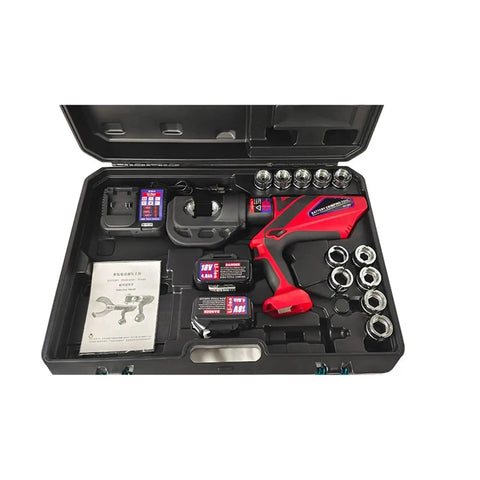 Ultimate Ez-400 Hydraulic Battery Powered Cable Crimping Tool For Copper And Aluminum in a carrying case with accessories.