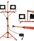 Ultra Bright 30,000 Lumen LED Work Light With Stand, 150W Flood Lights, 6000K Daylight, Three Adjustable Heads, Tripod Setup