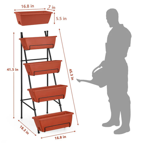 4 Tier Vertical Raised Garden Bed with Legs for Indoor and Outdoor Use, space saving planter dimensions next to silhouette