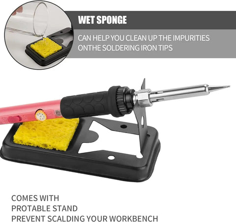 60W 110V Soldering Iron Kit With Ceramic Heater on stand with sponge for metalwork and electronics DIY repairs