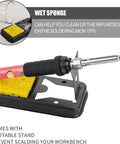 60W Soldering Iron Kit with Ceramic Heater on portable stand with wet sponge for cleaning, adjustable temperature 392 to 842 Fahrenheit.