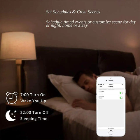 Smartphone showing schedule settings for WiFi Light Switch 3 Gang With Touch Control Backlit Glass Panel No Fuss Setup For Home Automation
