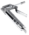 Handheld 120cc Grease Gun For Industrial Maintenance, chrome plated metal lubrication tool for machinery, close-up view