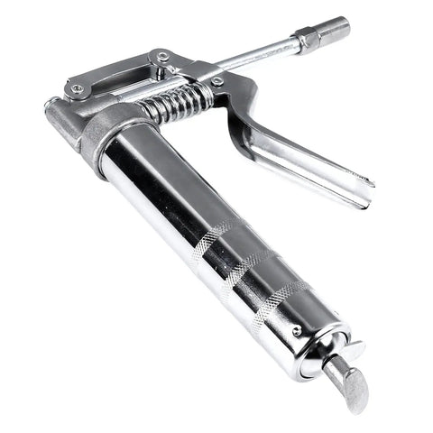 Handheld 120cc Grease Gun For Industrial Maintenance, chrome plated metal lubrication tool for machinery, close-up view