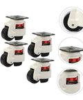 Heavy-Duty Leveling Casters Set For Workbenches And Equipment, Swivel Transport Wheels With 1100 Lb Capacity, Adjustable Industrial Plate Casters, Easy Install, Smooth Rolling, Four-Pack For Heavy Machinery, white metal and black wheel set