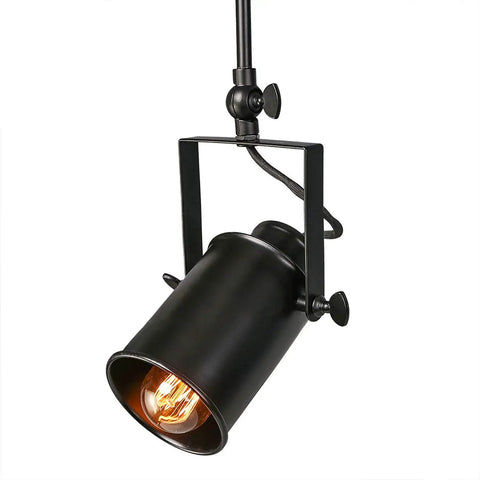Close-up of a black adjustable head from Track Lighting Kit With Four Adjustable Heads Semi Flush Mount Ceiling Light Black Finish