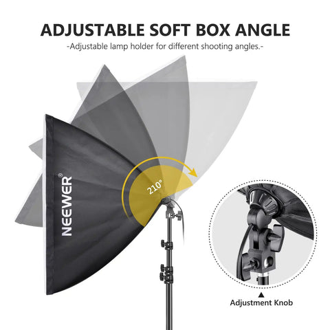 Adjustable softbox angle on Two Pack Pro Grade 700W Equivalent Continuous Lighting Kit with E26 sockets for product shoots.