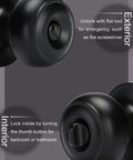 Matte Black Privacy Interior Door Knobs 8 Pack For Bedroom And Bath showing exterior unlock and interior lock detail
